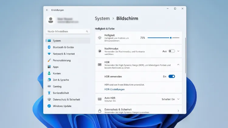 Der Bereich „HDR" in den Windows-Bildschirmeinstellungen mit dem Ein/Aus-Schalter