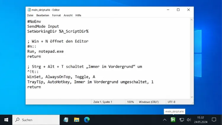 Desktop mit AutoHotkey-Skript geöffnet