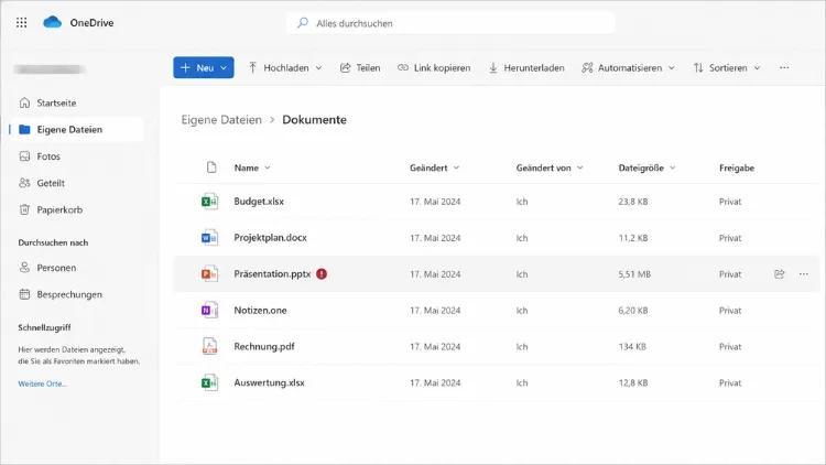 OneDrive Dateiansicht auf dem Desktop